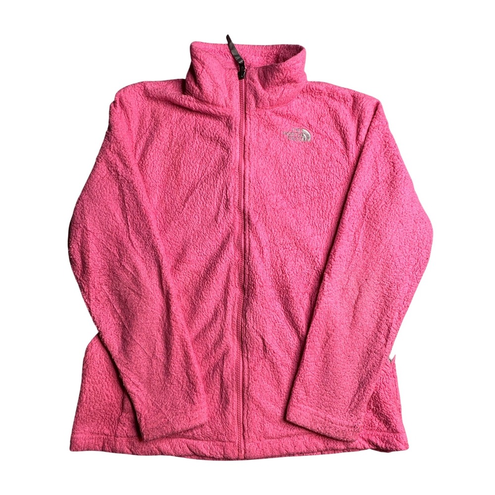 The North Face Jacket Girls XL 18 Pink Fuzzy Fleece Full‎ Zip Pockets Outdoor